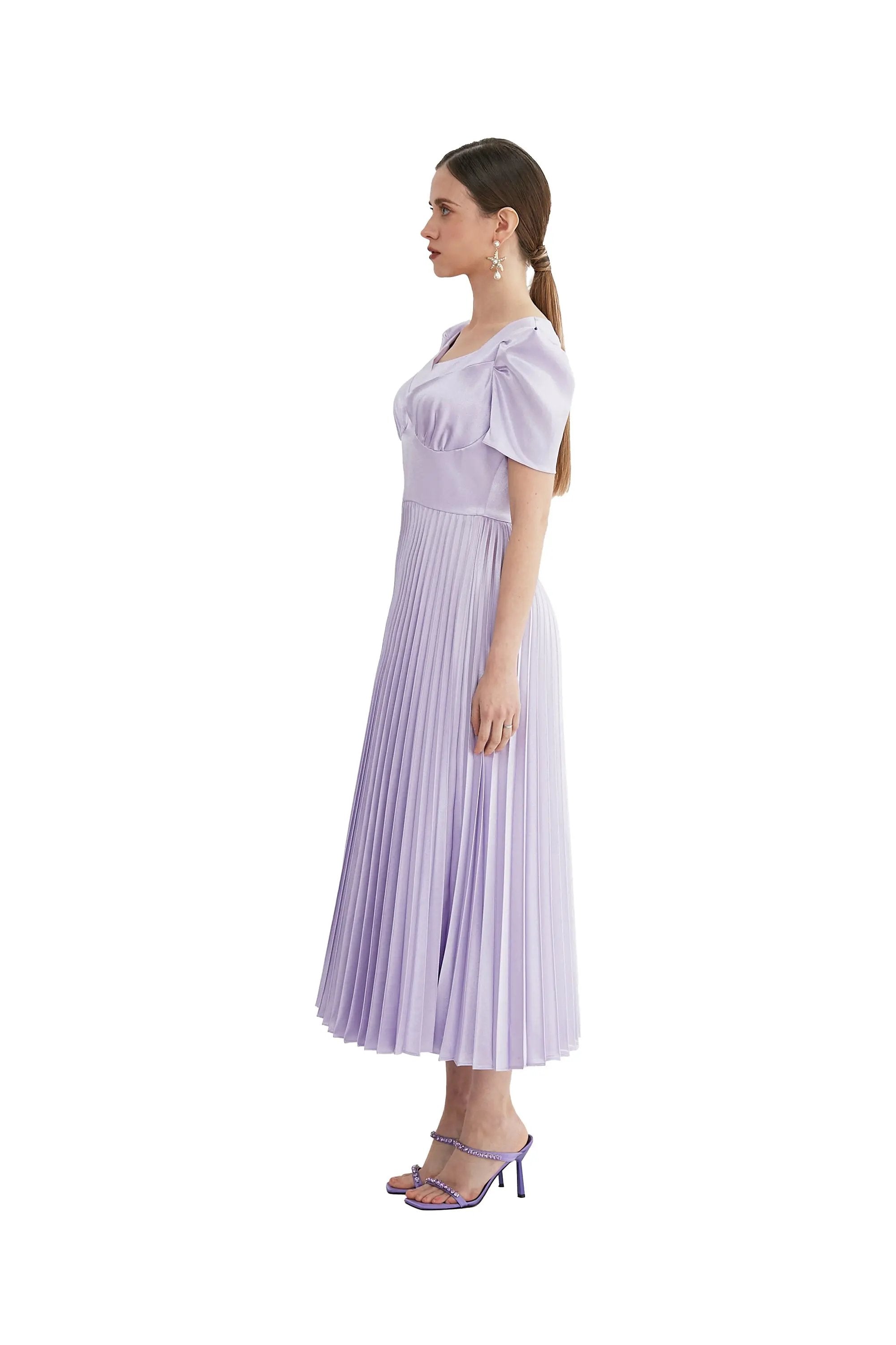 Elegant Cream Pleated Dress - Timeless Beauty ULA